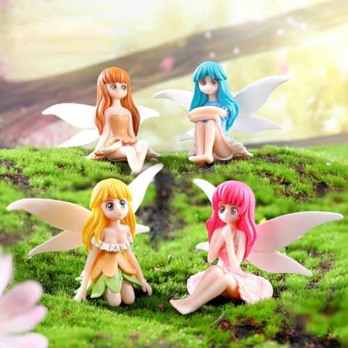 Image of Purple Star 4PCS Fairies for Fairy Gardens Accessories Ornaments Small Fairies Figures Miniature Figurines Plastic Fairy Cake Topper Decorations Mini Statues Gifts White