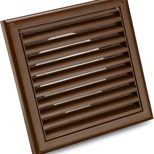 Image of Devola Louvred Wall Vent Fixed Grille with Flyscreen – 100mm (4 Inch) Round Rear Spigot, 155mm External – Exterior Air Vent Cover, Brown - DVFG100B