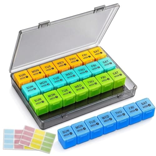 Image of Monthly Pill Box 28 Days Pill Box Organiser by Week,One Month 4 Weeks Pill Cases with Dust-Proof Container to Hold Vitamins,Supplements,Fish Oils for Travel (Multicolour)