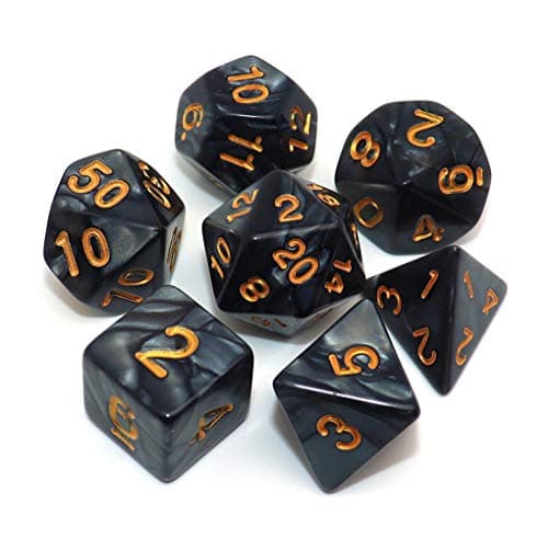 Image of CREEBUY Polyhedral DND Dice Set Pearl Black for Dungeon and Dragons D&D Pathfinder RPG MTG Dice D20 D12 D10 D8 D6 D4