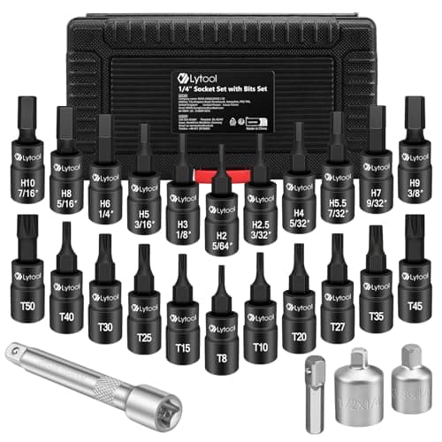 Image of Lytool Torx and HEX Bit Socket Set, 25PCS 1/4" Allen Key Star Sockets, 1/2" & 3/8" Drive Adaptor, for Torque Wrench, Ratchet Wrench, Power Drills