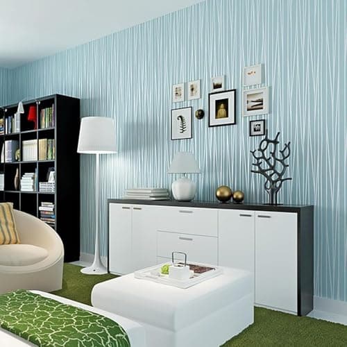 Image of Anttyscar Striped Wallpaper Modern 3D Embossed Wallpaper Blue Mix Plain Thick Textured Wallpapers for Bedroom Adults Teenager Living Room Lounge Hallway Hall