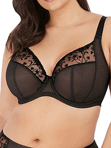 Image of Elomi Women's Charley Floral Embroidery, Low Plunge, Dd+ Bras, Jet, 40J US