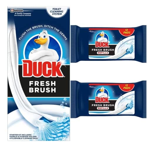 Image of Toilet Cleaner Starter Kit Bundle Includes 1 Duck Fresh Brush With Holder and 24 Flushable Cleaning Duck Fresh Brush Refill Pads