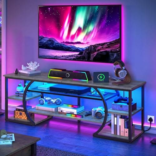 Image of YITAHOME 160cm TV Stand Cabinet with 2 AC & 2 USB Socket for TVs up to 70 inch with 7 RGB LED 22 Modes Lights Entertainment Centre for Living Room and Bedroom Grey