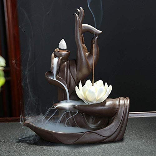 Image of XUDREZ Handmade Backflow Incense Burner Lotus Backflow Incense Holder with 20pcs Backflow Incense Cones Home Decor