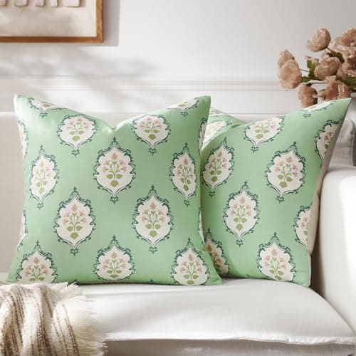 Image of GIGIZAZA Sage Green Cushion Covers 45x45: Set of 2 Pillow Covers Soft 100% Cotton Fabric for Couch - Decorative cushions Floral Pattern Room Decor Square Throw Pillows Bedroom,Living Room,Farmhouse