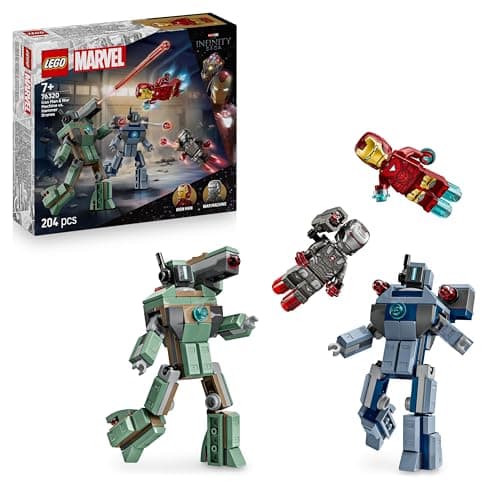 Image of LEGO ǀ Marvel Iron Man & War Machine vs. Hammer Drones - Building Toy with 2 Minifigures & 2 Action Figures with Stud Shooters - Super Hero Gift for 7+ Year Old Boys - 76320