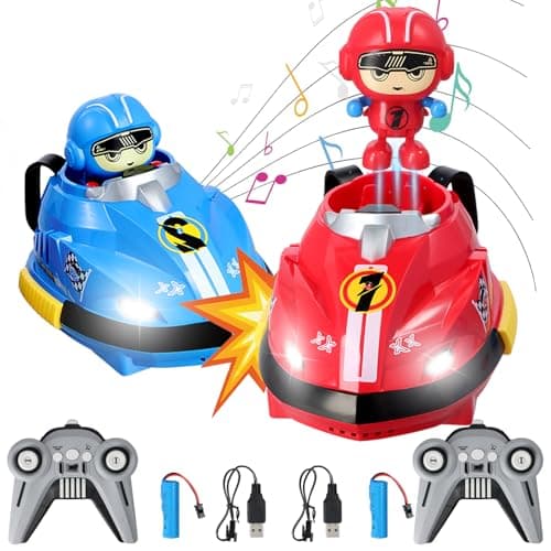 Image of Litinliv 2-Pack Remote Control Bumper Cars, Kids' Interactive RC Racing Game with Ejectable Cartoon Drivers, Switchable Speeds, Music, Light, Replacement Battery, Gift for Boys, Girls Aged 3+