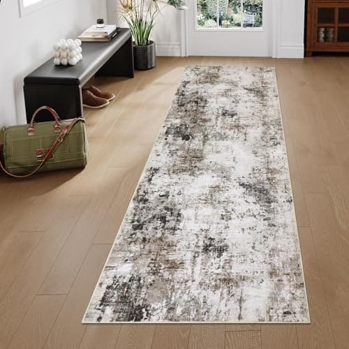 Image of Homcomodar Carpet Runners for Hallways Non Slip Long 65x240cm Washable Runner Rug Taupe Distressed Hallway Runner Low Pile Floor Carpet for Entrance Bathroom Laundry Bedroom