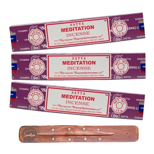 Image of Satya Nag Champa Meditation Incense Sticks | x3 pack | with SAMASIA incense sticks holder | Used for Aromatherapy, Yoga Meditation and Relaxation