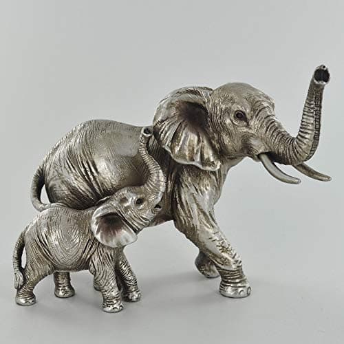 Image of Prezents.com Antique Silver Elephant Family Sculpture Ornament