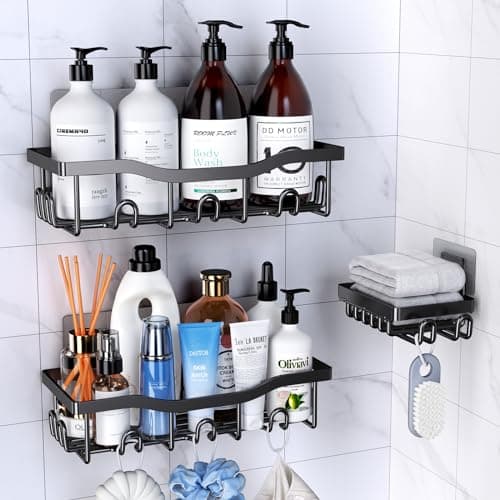 Image of PKBD Rustproof Stainless Steel Shower Caddy 3 Pack, Bathroom Storage Accessory Shelf Organiser No Drilling Hanging, Soap Holder Set, Kitchen Wall Mounted Corner Decor, Silver