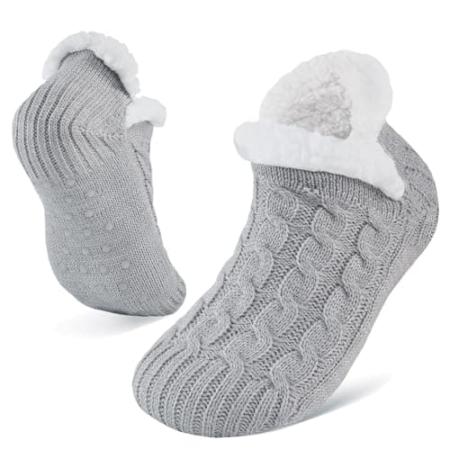 Image of Niorasen Fluffy Slipper Socks Women Men, Valentines Gifts for Her, Warm Bed Socks with Grippers, Thick Cosy Non-Slip Winter Sock, Ladies Girls Women Gift for Christmas, UK 4-9, Grey