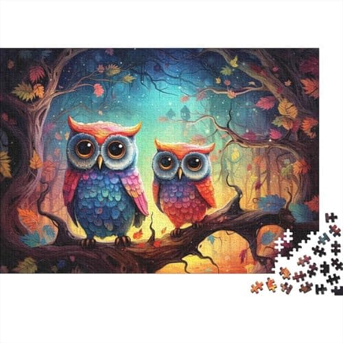 Image of Colorful Owl Couple_1 Jigsaw Puzzles Puzzles for Adults Kids. 1000 Pieces Great Gifts Challenge Toy Educational Games Home Decoration for Educational Games Gifts 52x38cm/1000pcs