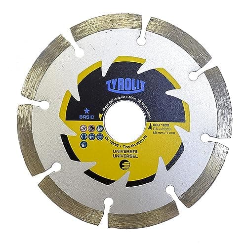 Image of TYROLIT 115mm Dry Cutting Diamond Blade, Segmented Stone and Tile Cutting Disc for Angle Grinders, Universal Applications for Concrete, Masonry and Bricks - 115 x 2 x 22.23 mm