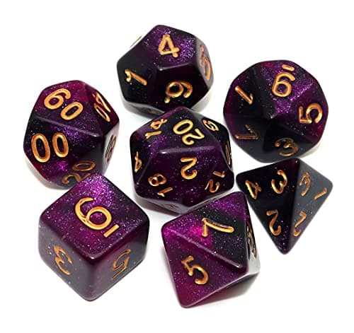 Image of Black Mix Purple Nebula Dice DND Polyhedral Dice Set for Dungeon and Dragons D&D Pathfinder RPG Board Games 7-Die Set with Dice Bag