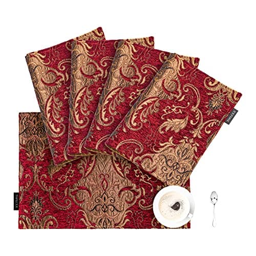 Image of TOPLUXE Placemats 30x45cm, Luxury Table Mats for Dining Room/Restaurant/Banquet/Festival Decoration (Set of 4, Burgundy)