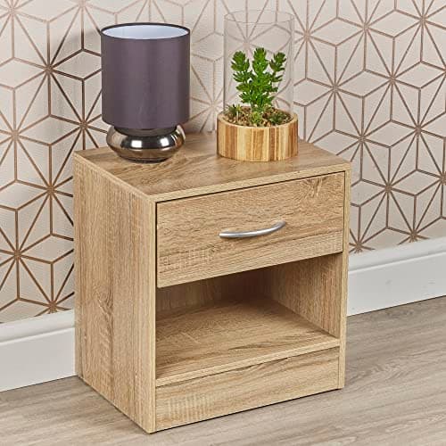 Image of URBNLIVING 1 Drawer Compact Wooden Bedroom Bedside Cabinet Furniture Nightstand Side Table (Anthracite Oak)