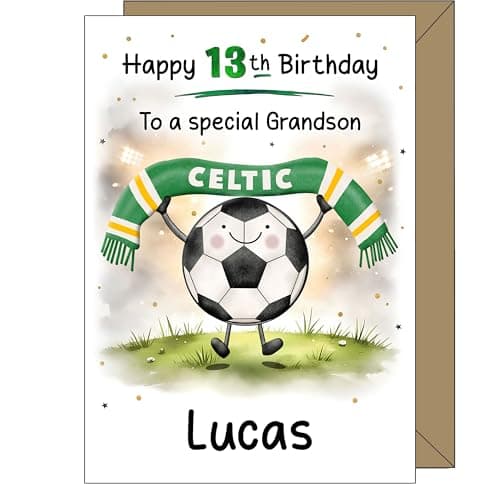 Image of Personalised Celtic Birthday Card - Son Grandson Nephew Boy Football Fan - Custom Name Age Relation Cards