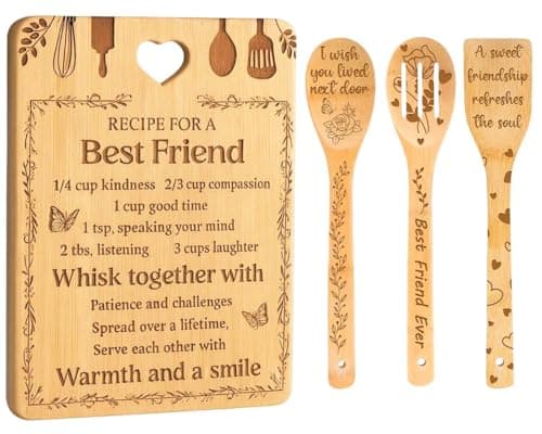 Image of Gift for Friend - Birthday Gifts for Best Friend Women, Handmade Bamboo Cutting Chopping Board Set, Unique Friend Christma Gifts, Creative Kitchen Presents for Best Friend
