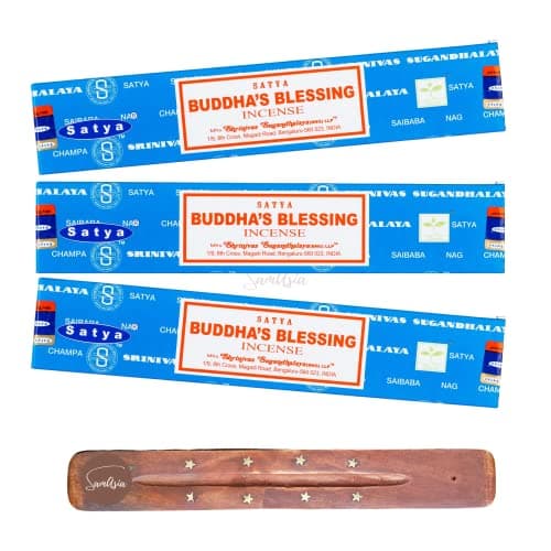 Image of Satya Nag Champa Buddhas Blessings Incense Sticks | x3 pack | with SAMASIA incense sticks holder | Used for Aromatherapy, Spa, Yoga, Weddings, Meditation, Healing, Positivity and Relaxation
