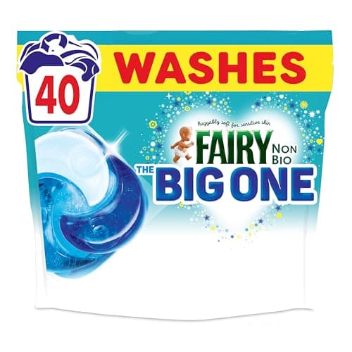 Image of Fairy Non Bio The Big One PODS®, Washing Liquid Laundry Detergent Capasules, 40 Washes, 2X Stain Removal, Huggably Soft for Sensitive Skin