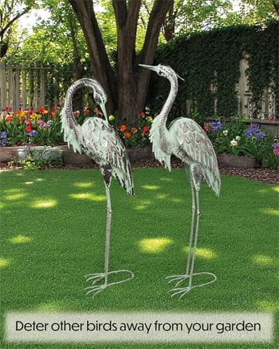 Image of St Helens Home and Garden Pair of Metal Elegant Heron Garden Decorative Free Standing Ornament Sculpture 65cm Height For Gardens, Ponds, Paths
