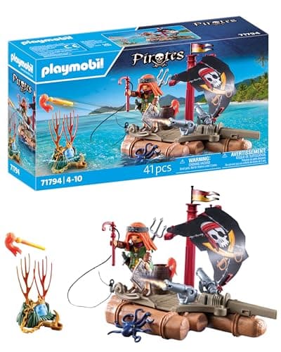 Image of Playmobil | Pirates | Pirate Raft Treasure Recovery | Pirate Toy | Pirate Figure | Toys for Children aged 4+ | 71794
