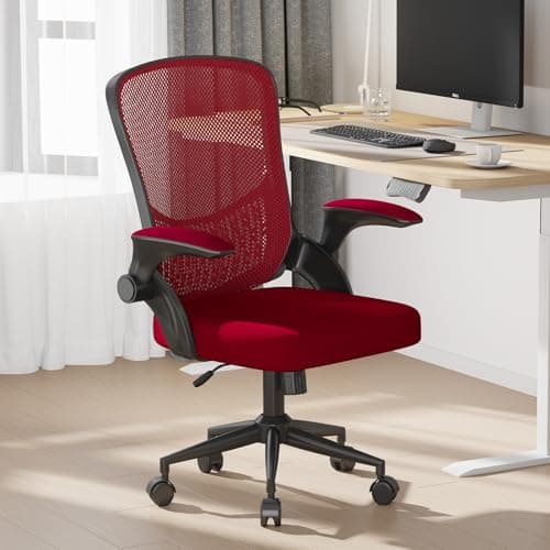 Image of naspaluro Office Desk Ergonomic Chair with Flip-up Armrests/Back Support Comfy Computer Small Heavy Duty Swivel Chairs for Home Office Comfortable Red Mesh Study Work PC Chairs & Stools