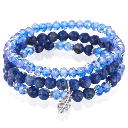 Image of Crystal Bracelet Set, 3 Stackable Boho Beaded Bracelets for Women, Trendy Costume Jewelry Gifts for Women & Christmas (Blue)