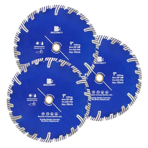 Image of Diamond Turbo Cutting Blade 230mm,BRSCHNITT 3pcs Diamond Saw Blade for Granite,Marble,Concrete,Porcelain Tile,Ceramic Tile,Masonry