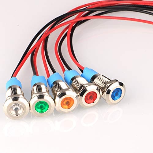 Image of Gebildet 5pcs 8mm 230VAC LED Metal Indicator Light Waterproof Signal Lamp (Green/Orange/Red/Blue/White 5Pcs)