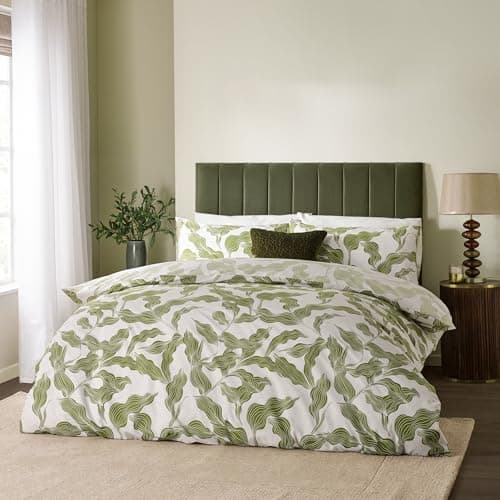Image of furn. Hoem Lauro Duvet Cover Set – Reversible Cotton Blend Botanical Leaf Bedding (Olive - Double)
