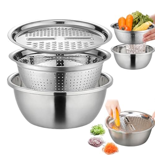 Image of Rehmanniae Multifunctional Stainless Steel Basin and Grater Set, 3 in 1 Multifunctional Kitchen Grater, 26cm