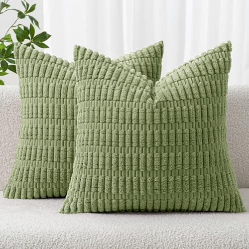 Image of MIULEE Pack of 2 Cushion Covers 45x45 cm Corduroy Green Square Decorative Throw Pillow Covers 18x18 Inch Boho for Living Room Sofa Bedroom