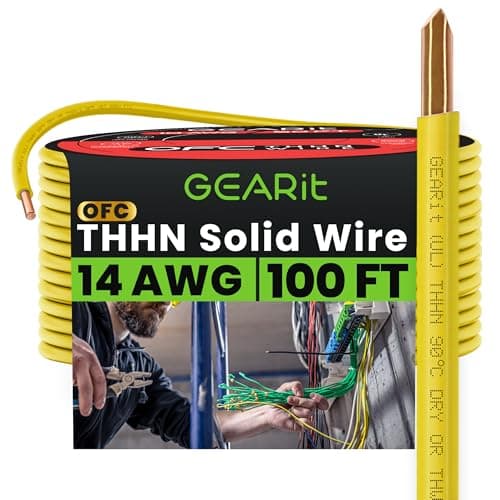 Image of GEARit Solid THHN Wire (14 Gauge, 100 Feet) 100% OFC Electrical Building Wire, Rated for Up to 600 Volts, Single Conductor, Nylon Jacket, UL Listed/RoHs Compliant - Yellow, 100ft