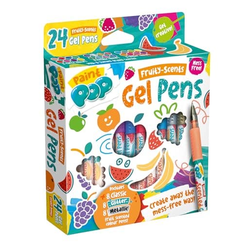 Image of Paint Pop - Fruity Scents Gel Pens For Kids - 8 Classic, 8 Glitter and 8 Shimmery Metallic Coloured Scented Pens - Mess-Free, Fast Drying Action, Easy Clean Up, Multi-Surface, Creative Fun - 3+ Years
