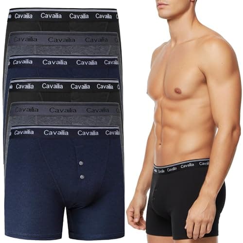 Image of Mens Boxers Shorts 6 Pack Breathable Underpants - Soft Cotton Rich Underwear Tag Free Confort Trunks Fitted Hipster Underwear For Everyday Wear UK Size S-XXL (XXL, Boxers With Black Waistband)