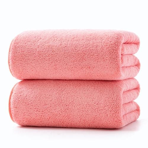 Image of Lumimi Towels 2 Piece Very Soft Microfiber Bath Towel Set Super Absorbent Light Quick Dry and Durable, 55" L x 27" W, 2 Pack Pink Red