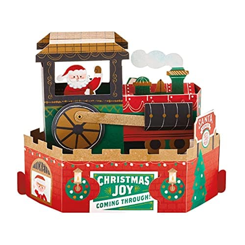 Image of Hallmark Christmas Card, Santa's Polar Express, Musical, Motion Wheel, Pop Up Christmas card, 3D Christmas Card, Red, Green