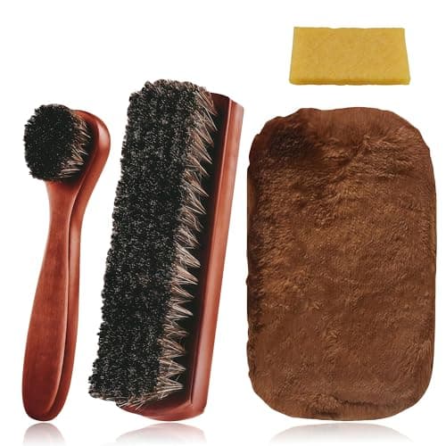 Image of Flintronic 4 PCS Shoe Brushes Set, Soft Horsehair Bristles Brushes with Polish Glove and Eraser, Dusting Brush Shoe Polishing Applicators Leather Cleaning Buffing for Boots Seats Interiors Furniture