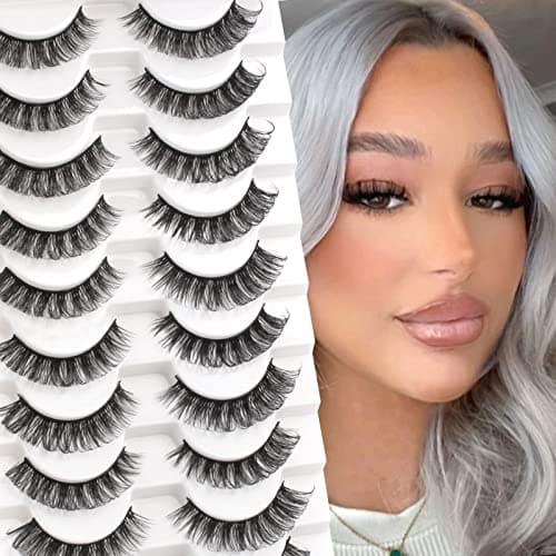 Image of Glowingwin Cat Eyelashes Volume 3D Hybrid Natural Look Fake Russian Strip Lashes 10 Pairs Dramatic Fluffy Handmade Reusable D Curl False Eyelashes