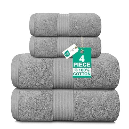 Image of Luxury 4 Piece Towel Bale Set - Includes 2 Bath Towels & 2 Hand Towels - Zero Twist 100% Pure Thick Cotton, Fluffy, Soft, Quick Dry & Highly Absorbent Hotel Quality Bathroom Towels 580 GSM (Silver)