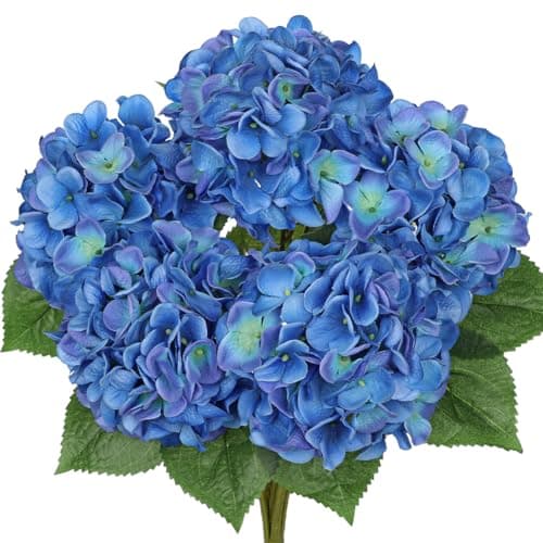 Image of Hollyone Blue Hydrangeas Bunch Artificial Flowers, Large Fake Hydrangeas Bouquet Faux Silk Flowers for Home Decor, Flower Arrangement, Wedding, Flower Bouquets, Living Room Decorations