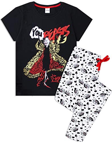 Image of 102 Dalmatians Cruella De Vil You Beasts Women's Lounge Pants & T-Shirt Pyjama Set Black