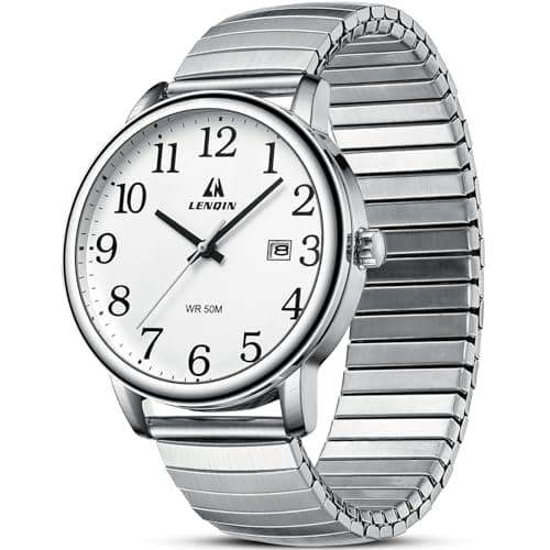 Image of LN LENQIN Mens Watches Analog Quartz Watches for Men Stainless Steel Waterproof Men's Wrist Watch Easy Reader 38 mm Expansion Band