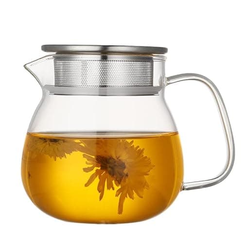 Image of AddAcsaCi Premium Glass Tea Pot 500ml Round Shape, Stainless Steel (500ml Round)