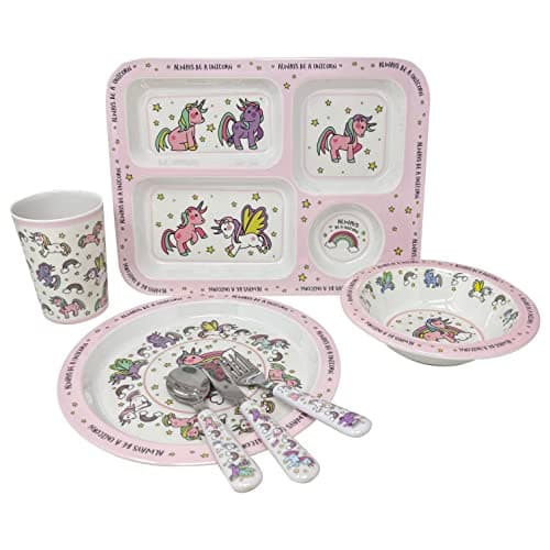 Image of HTUK Unicorn Dinner Set 5 Piece Kids Tableware, Lightweight Premium Dinnerware