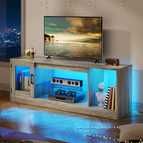 Image of YITAHOME 148 cm TV Cabinet for TVs up to 65 Inches with 7 RGB LED 22 Modes Lights TVs Gaming Entertainment Centre, TV Lowboard with Adjustable Glass Shelves Stand for Living Room, Bedroom